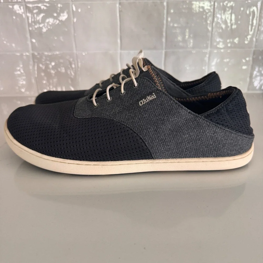 Olukai Nohea‎ Moku Sneakers Mens 11.5 Grey Navy Mesh Boat Shoes Slip On No Tie